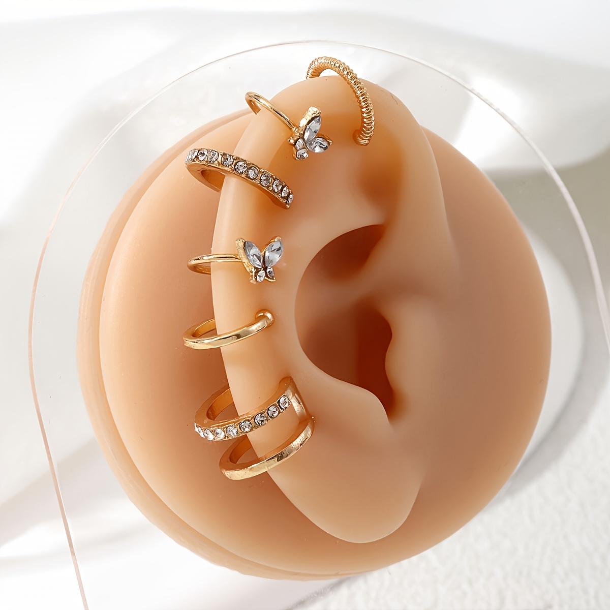 6pcs Butterfly Ear Cuffs Set Double Layer C Shaped Clip On Earrings Women
