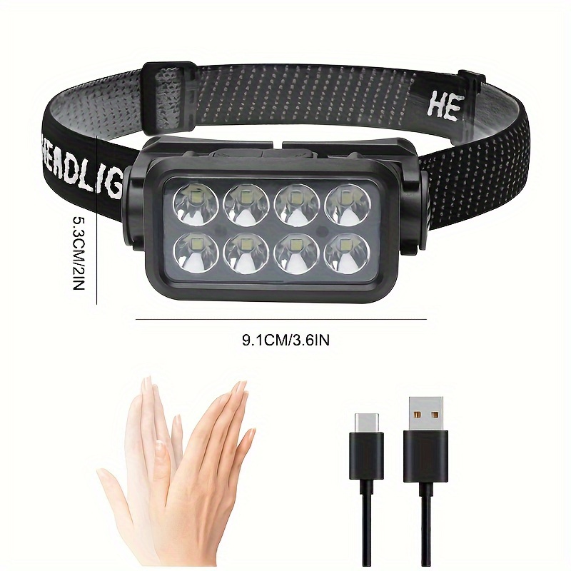 

Probe Fire Multi-function Rechargeable Led Sensor Headlamp, 8 Leds High-brightness, 5-mode, Ideal For Outdoor Hiking & Camping