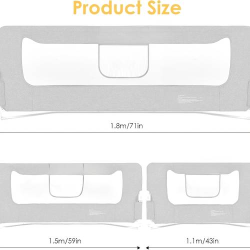 Bed Rail for Toddlers, Baby Bed Rail Guard with Base, Height Adjustable& Foldable Toddler Bed Rails for Full Size, Queen, King, Twin(Grey, 59in)