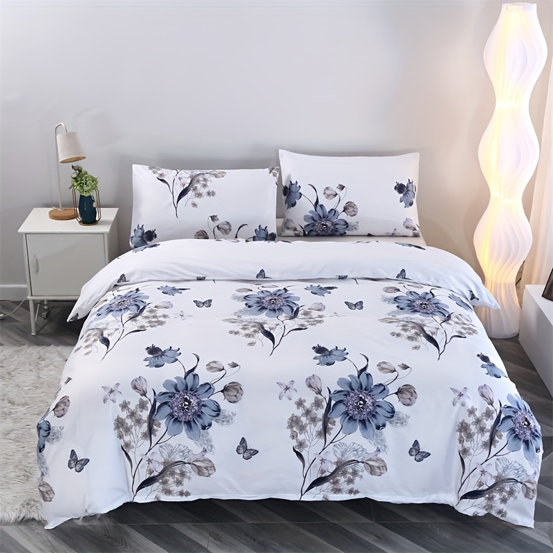 

Ensemble de trois pièces de housse de couette florale douce pour la peau en polyester 100% pour maison et hôtel (une housse de couette + deux taies d'oreiller) sans rembourrage