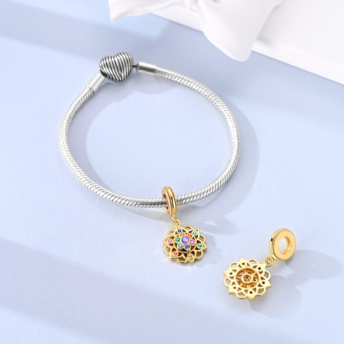 18K Gold Plated Sparkling Colored Synthetic Zircon Lotus Charm