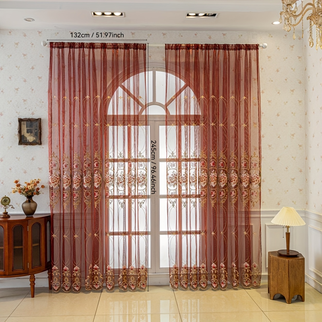 TEMU 2pcs Red European-style Finished Curtain Rod, Suitable For Decoration In Living Rooms, Bedrooms, And Bathrooms