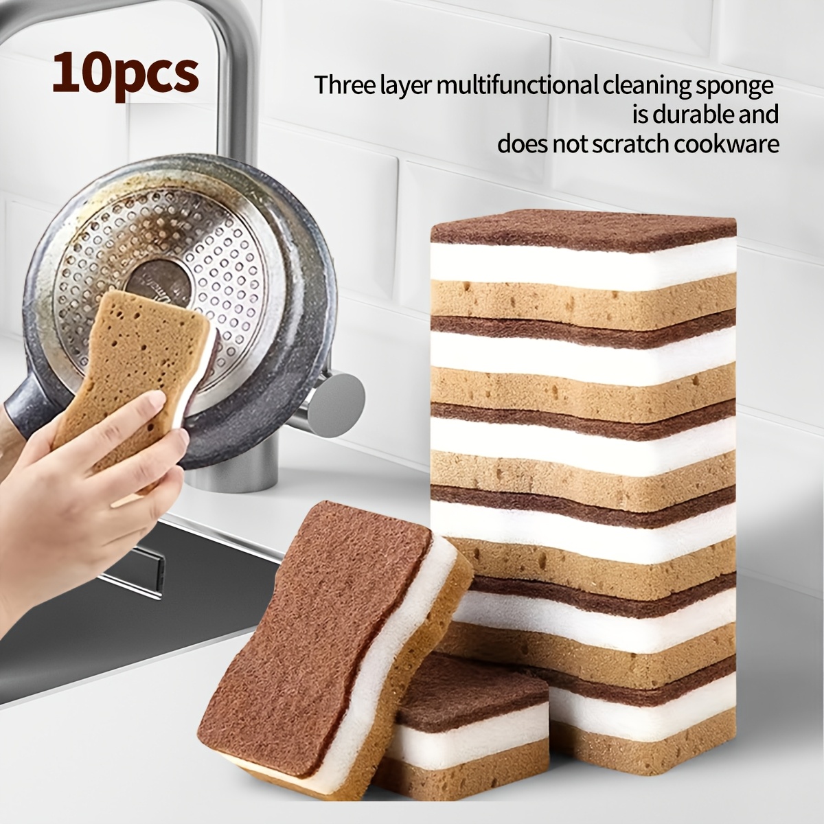 Three-Layer Seaweed Cleaning Sponges, Set of 5/10/20/40pcs