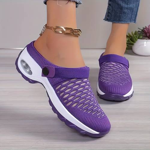 womens breathable knit slip on sneakers purple mesh design with air cushion lightweight casual round toe rubber sole for footwear modern sneakers ladies sneakers