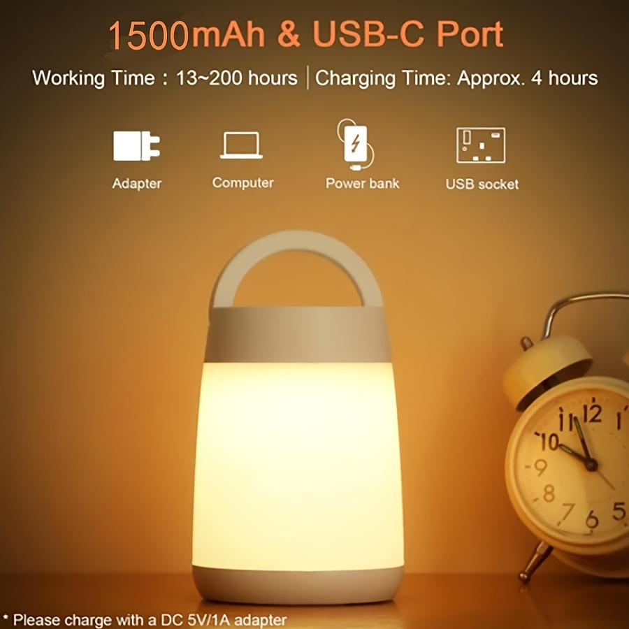 Portable Eye-Care Night Light, LED Touch Sensor Nursing Night Light, 3-Color Touch Dimmable Lamp, Rechargeable Portable Memory Night Light Bedside Lamp