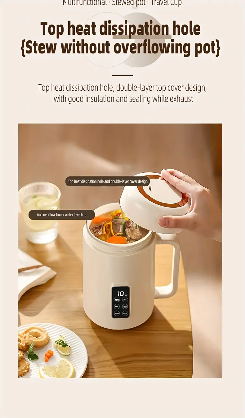 portable electric hot pot multifunctional stew pot for cooking soup rice desserts hot tea coffee large capacity nano grade   inner liner compact and convenient suitable for outdoors office home use Product details 5