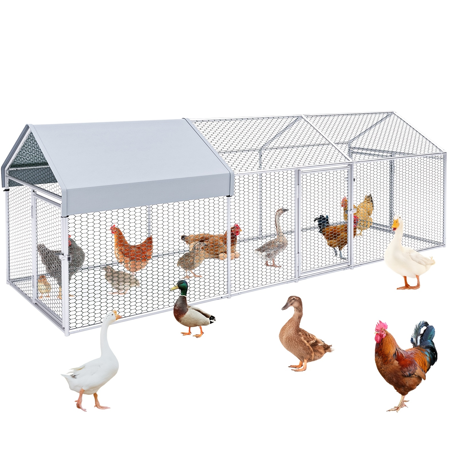 TEMU Advwin Large Heavy-duty Galvanized Metal Chicken Coop With Waterproof Cover & Full Coverage Roof Suitable For Chickens, Rabbits, Ducks, Outdoor