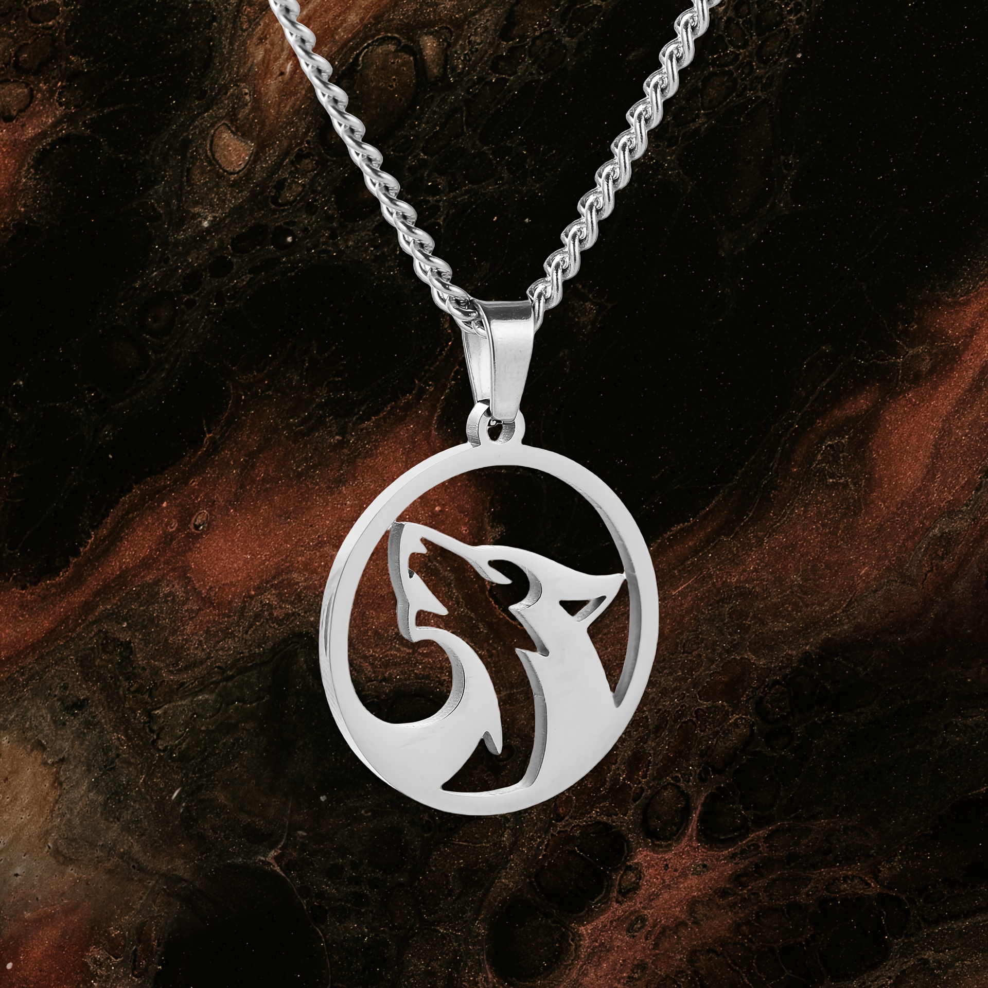 304 Stainless Steel Minimalist Men's Animal Wolf Pendant Titanium Necklace Fashion Accessory
