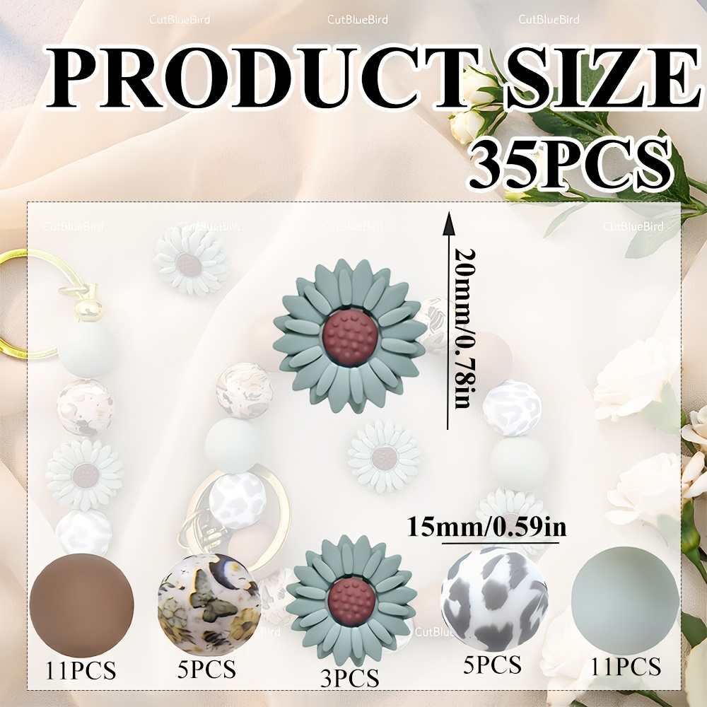 TEMU 35 perles en de marguerite, perles focales en de 15 mm - Thème printemps/été, convient pour la fabrication de bijoux DIY, boucles d'oreilles, ,