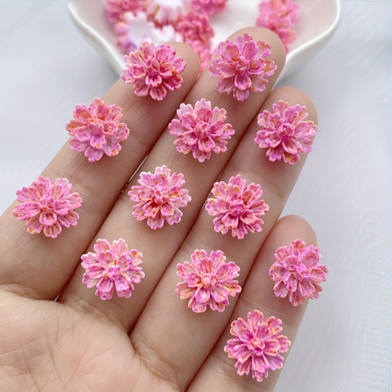 30pcs Mixed Resin Carnation Flower Nail Art Charms, 12mm Flatback Rhinestones For Diy Hair Clips, Ties & Phone Case Decorations