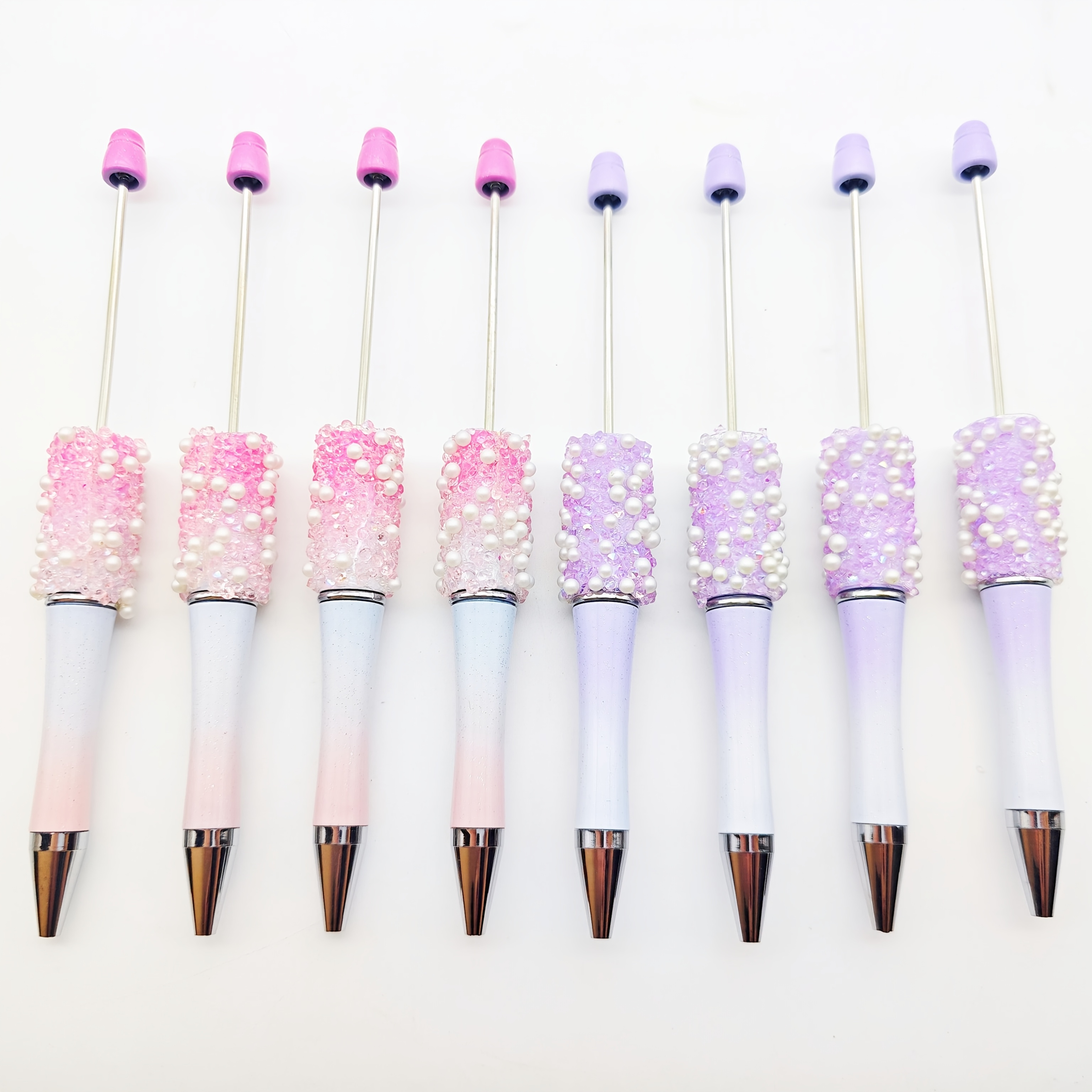 TEMU Ensemble de 8 stylos à perles de cristal rose-violet dégradé - Écriture fluide avec pointe en métal, papeterie décorative mignonne, adorable