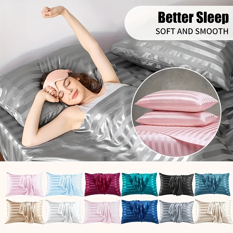 набор из 2 мягких полосатых сатиновых наволочек, гладкое застежка- , предотвращают ломкость волос, устойчивы к складкам, машинная стирка, подходят для домашнего использования,   подарок на   и   Детали 0