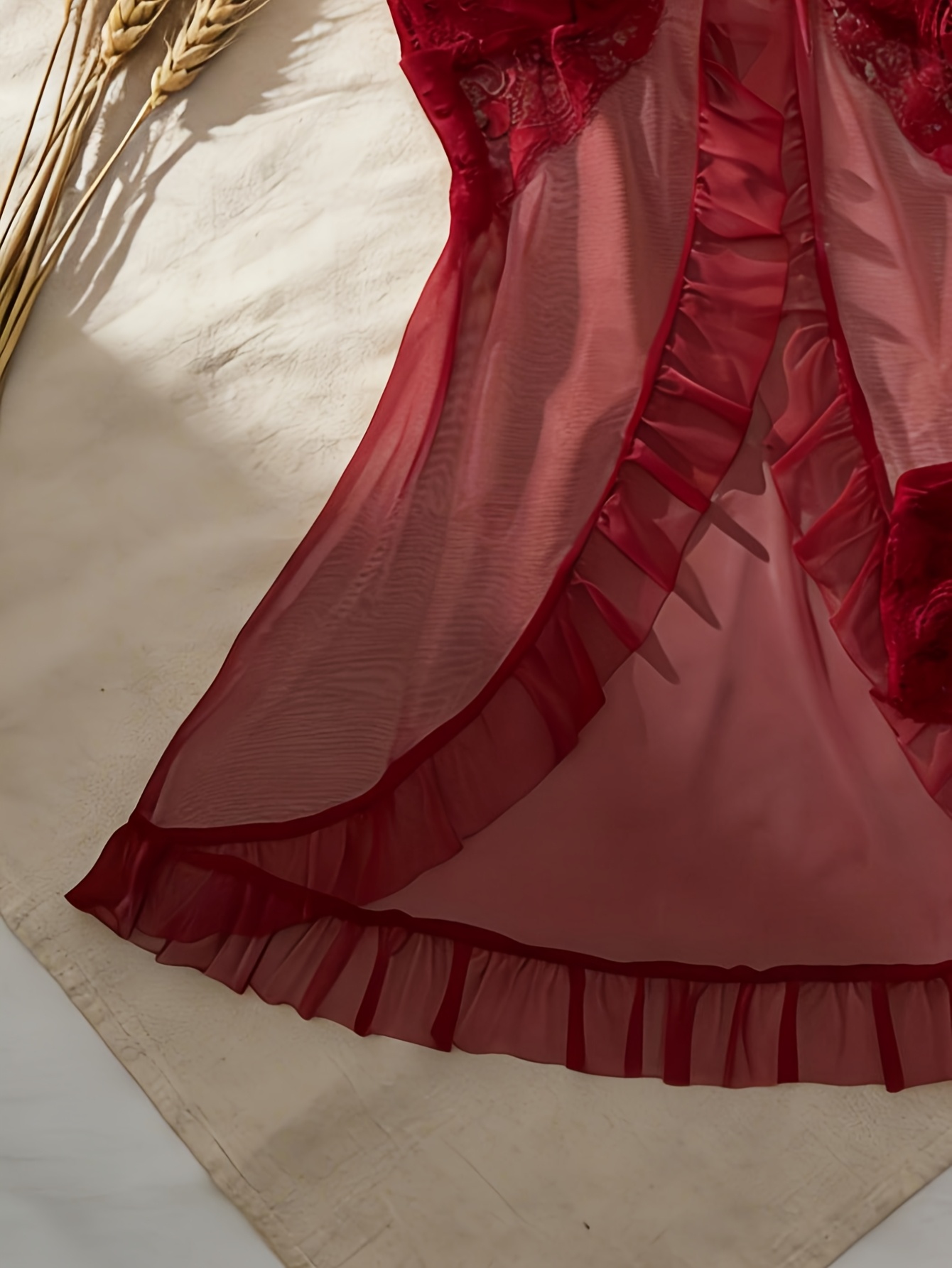 Conjunto de dos piezas sexy para mujer con hebilla frontal - Vestido de encaje francés de muñeca + Pantalón de tirantes de malla para estar en casa - Imagen 7