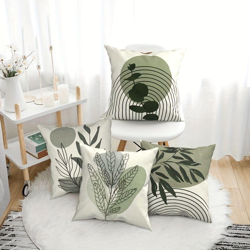 

4pcs Set Boho Chic Throw Pillow Covers - Floral Abstract Art, Single-sided, Zippered Cases For Sofa & Bedroom Decor (inserts Not Included)