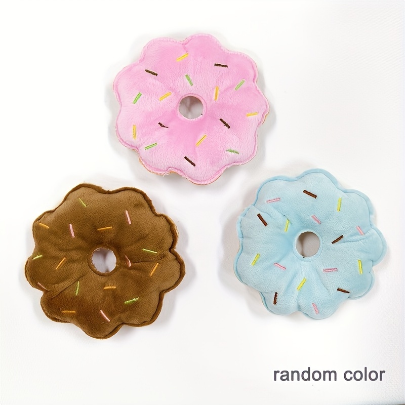 TEMU 3pcs Squeaky Plush Donut Dog Toys - Soft Fabric For Play & Party Favors, Ideal For Medium Breeds
