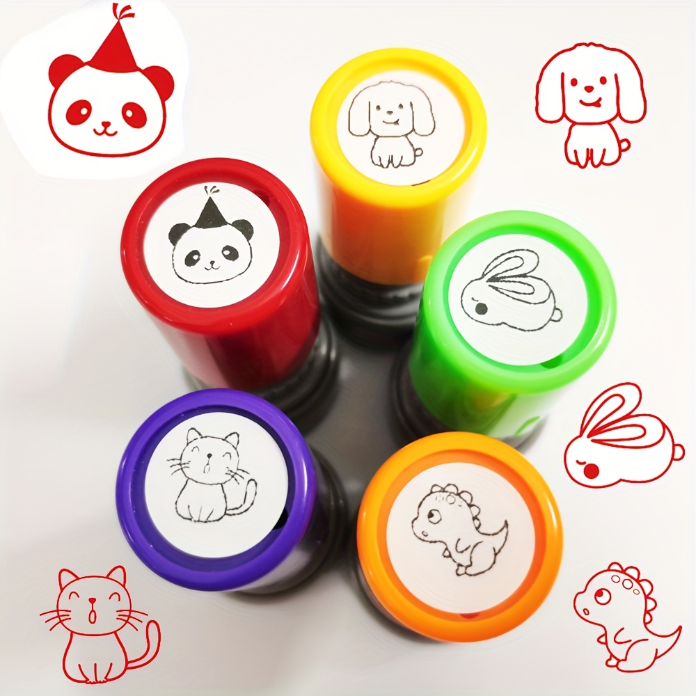 Image of 5pcs Animal Stamps Kitten Puppy Rabbit Dinosaur Bear Stamp Reward Stamp Teacher Marking Small Hand Account Stamp