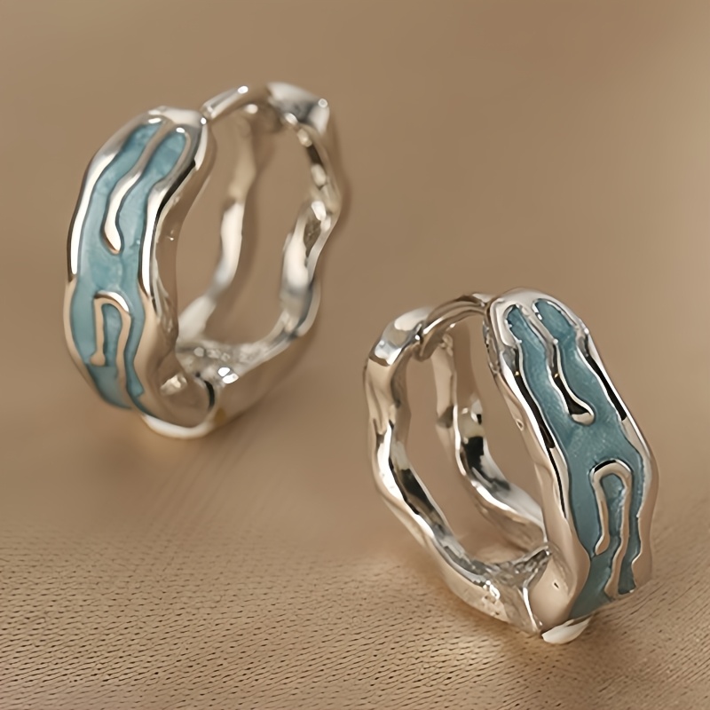 TEMU 1 Pair Of Women's Blue Drip- Hoop Earrings, Elegant And Simple Irregular Ear Hoops, Suitable For Daily Wear, Parties, Vacations, A Jewelry Gift,