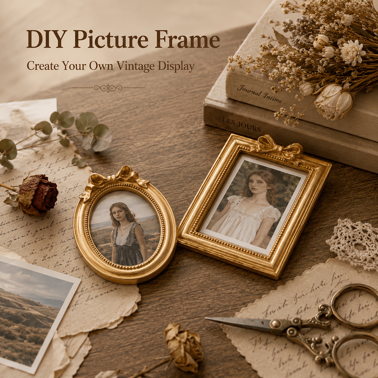 TEMU Retro Golden Baroque Picture Frame, Luxurious Bow Decor Frame, Desktop Photo Display Stand, For Photos, Jewelry Display, And Decoration