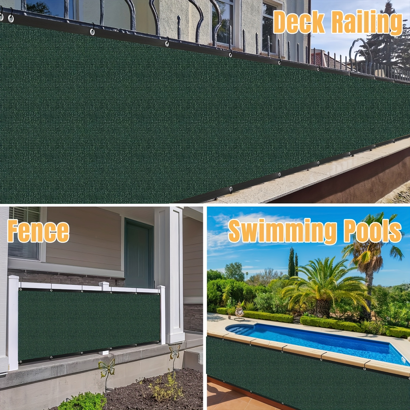 Dark Green Privacy Screen for Balconies, Designed to Shield Against And Sun, Featuring Eyelets for Easy Installation. Ideal for Decks, Patios, Backyards, Pools, And Porches (1pc)