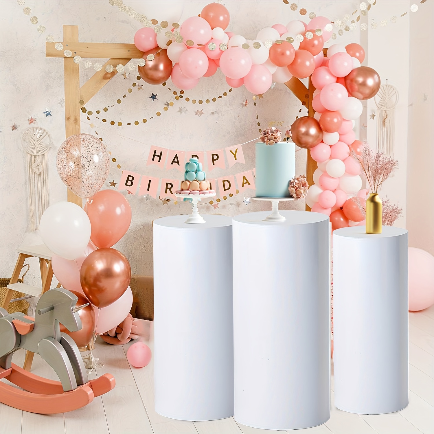 

Cylinder Pedestal Stands 3pcs White Round Cylinder Tables For Parties Dessert Table Display Pillars For Party Wedding Baby Shower Birthday Event Decor 27.5in 25.5in 23.6in