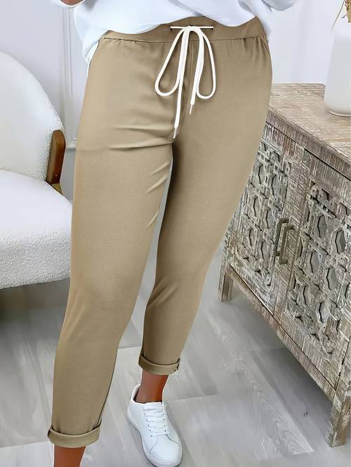 womens solid color casual wide pants with elastic drawstring waist trousers suitable for casual attire semi formal attire machine washable solid color pants