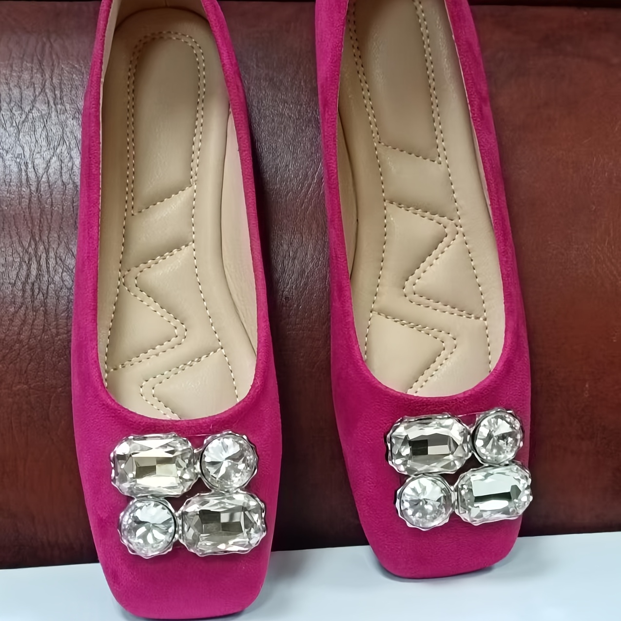 TEMU Shiny And ! Large Rhinestone Flat Square-toed Shoes! Extremely Noticeable, Stylish And Elegant Autumn Footwear For Plus-size Women., Women Shoes