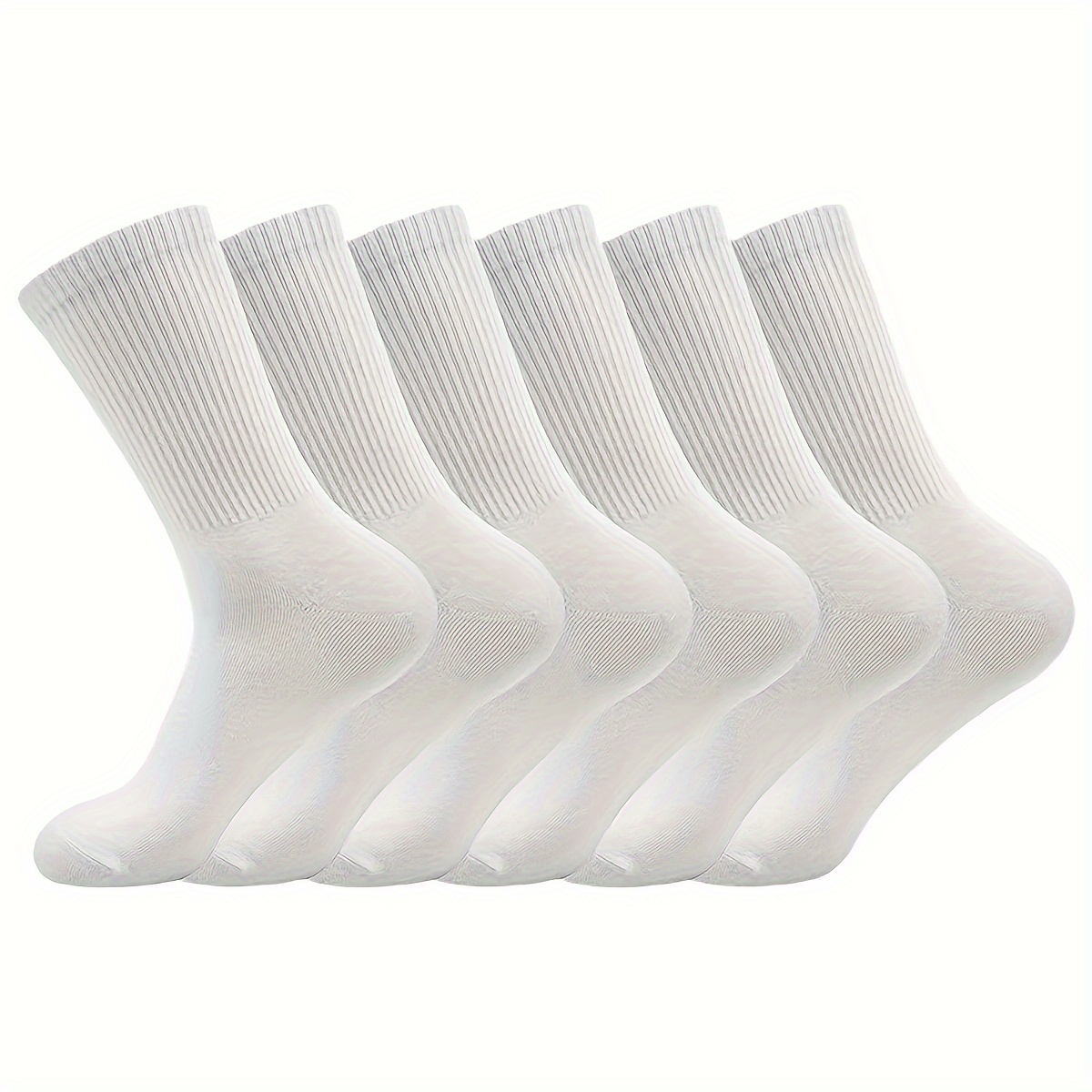 

6-pack Women's Mid-calf Socks, White, Breathable & Moisture-wicking, Polyester & Spandex , Hand Wash Or , Solid Color, Fashion Accessories For Ladies