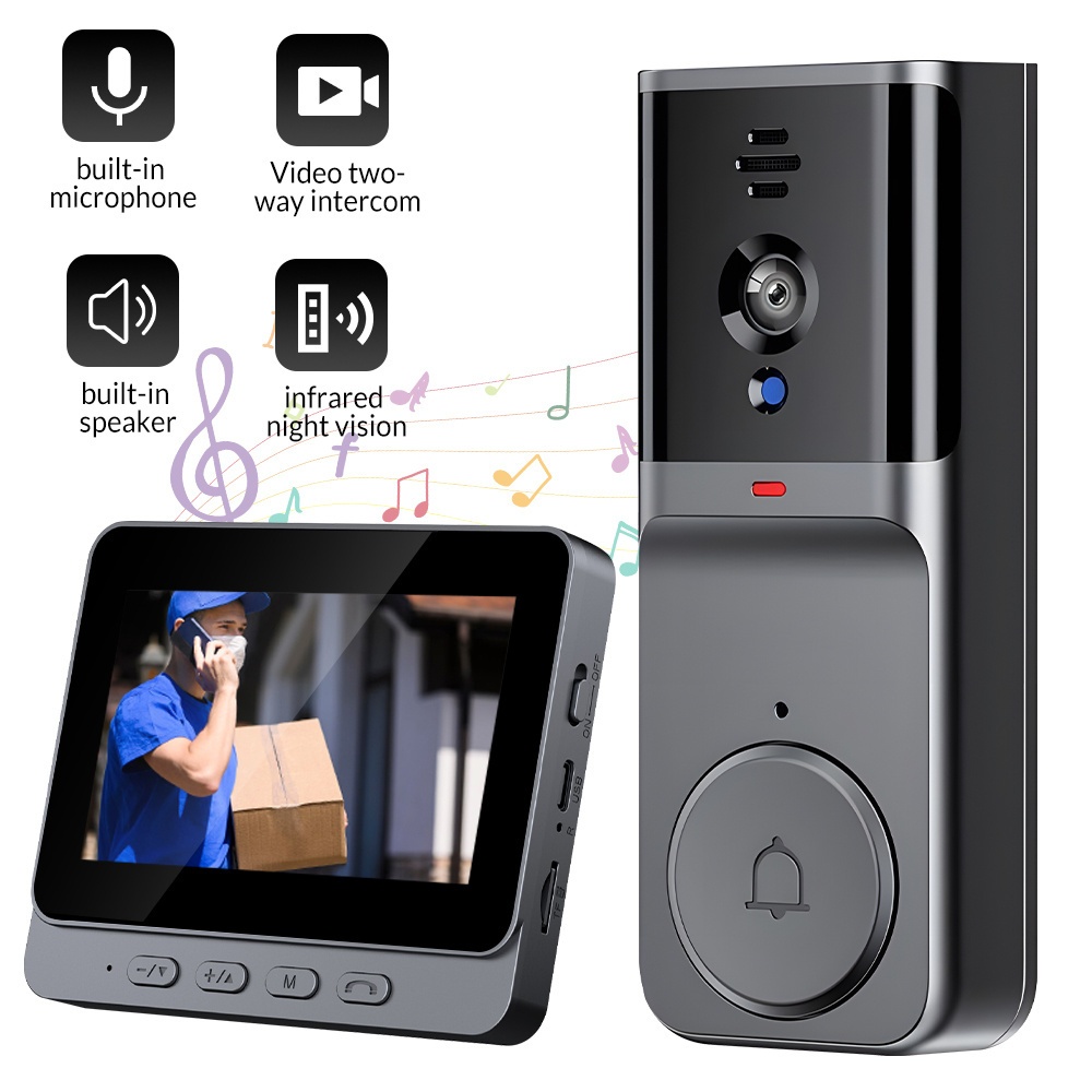 TEMU 1pc Wireless Video Doorbell, Smart Video Doorbell For Home Use With Display Screen, Wireless Intercom, And High-definition Video Surveillance,