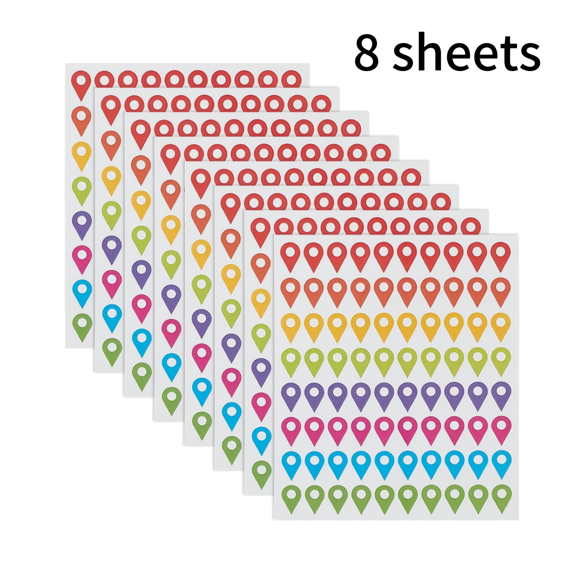 TEMU 8 hojas de 640 pegatinas de ubicación de , 8 colores, etiquetas autoadhesivas de señalización de lugares icónicos para marcar camping, sitios de