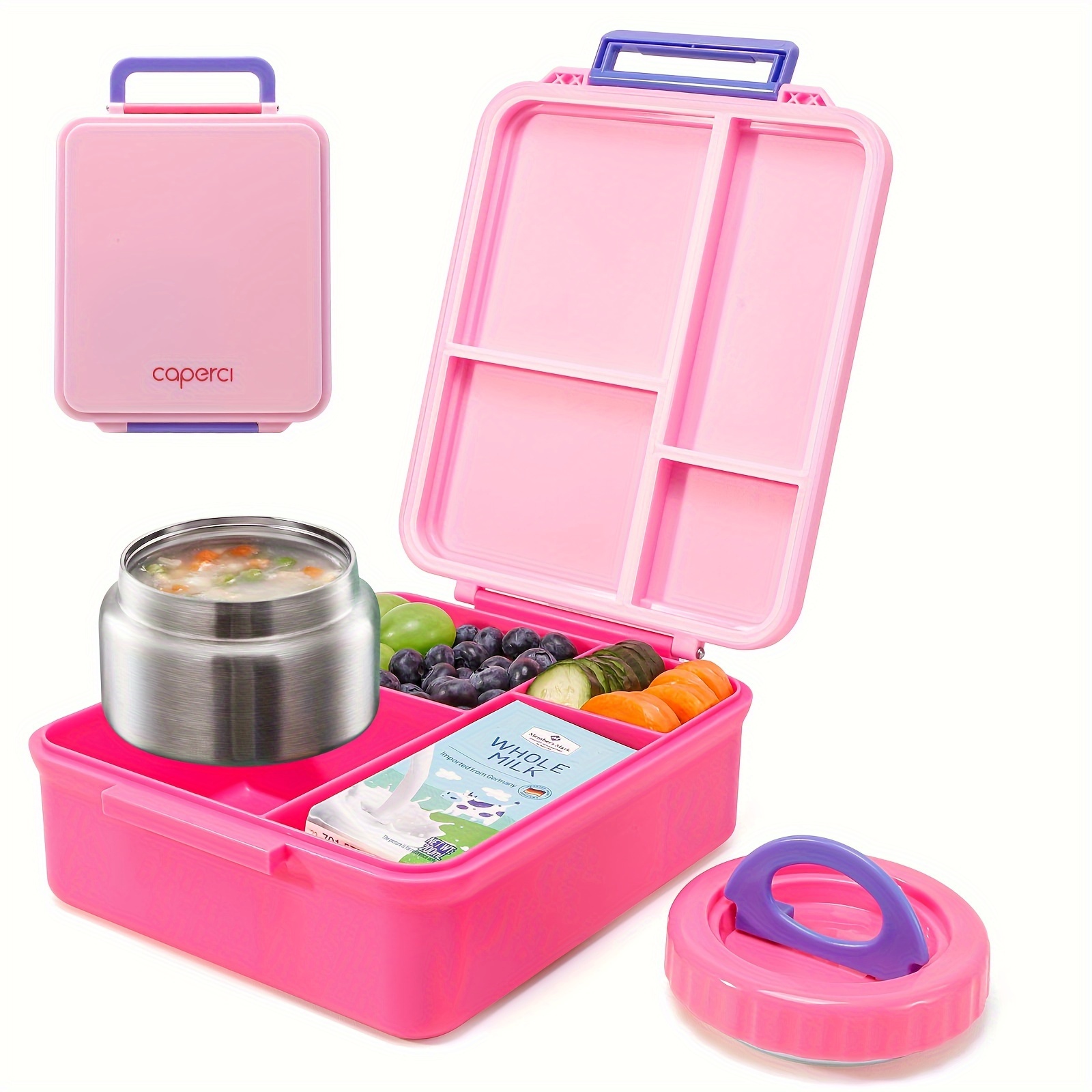 

Caperci Versatile Bento Lunch Box With Insulated Jar - Leakproof Lunch Box Containers For School 4-compartment & Portable Handle