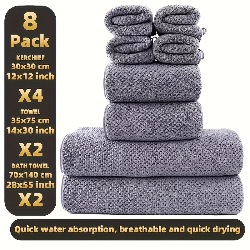 TEMU 8pcs Bath Towel Set Suitable For Bathroom - Quick-dry High Absorbency Luxury Microfiber Towels With Striped Design, Suitable For Spa Use, Ideal