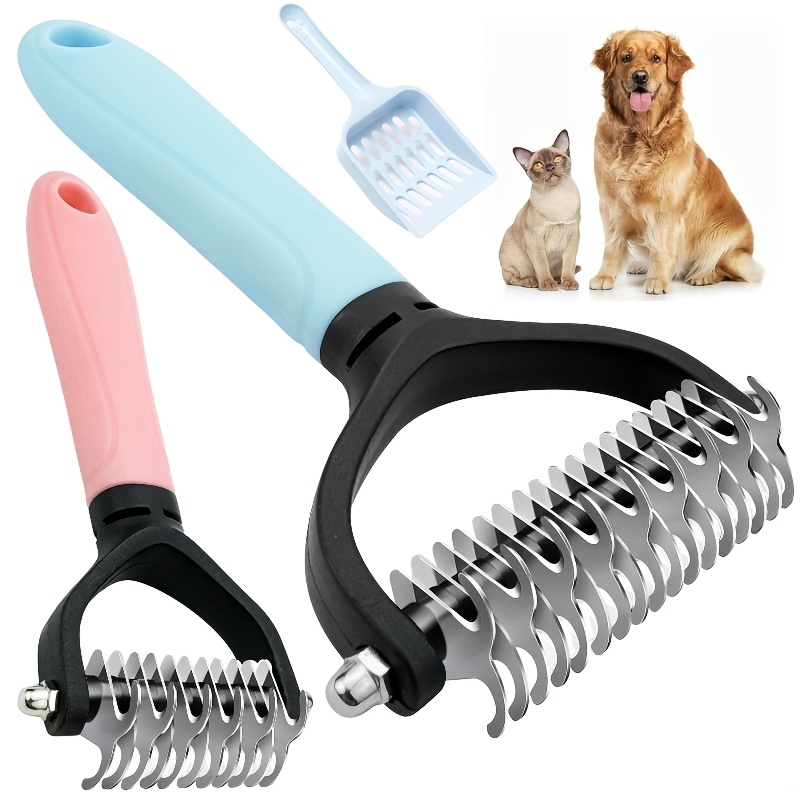 2pcs color stainless steel pet untwisting comb double sided   hair rake combing tool suitable for cats and dogs   brush removal easy removal of   knots and floating hair durable and high quality stainless steel structure