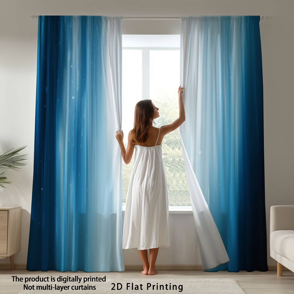 TEMU 2d Flat - 2d Flat, 2pcs Modern Window Curtains - Turquoise Opaque To Semi-sheer Gradient Window Drapes, Light Filtering Privacy Sheers For