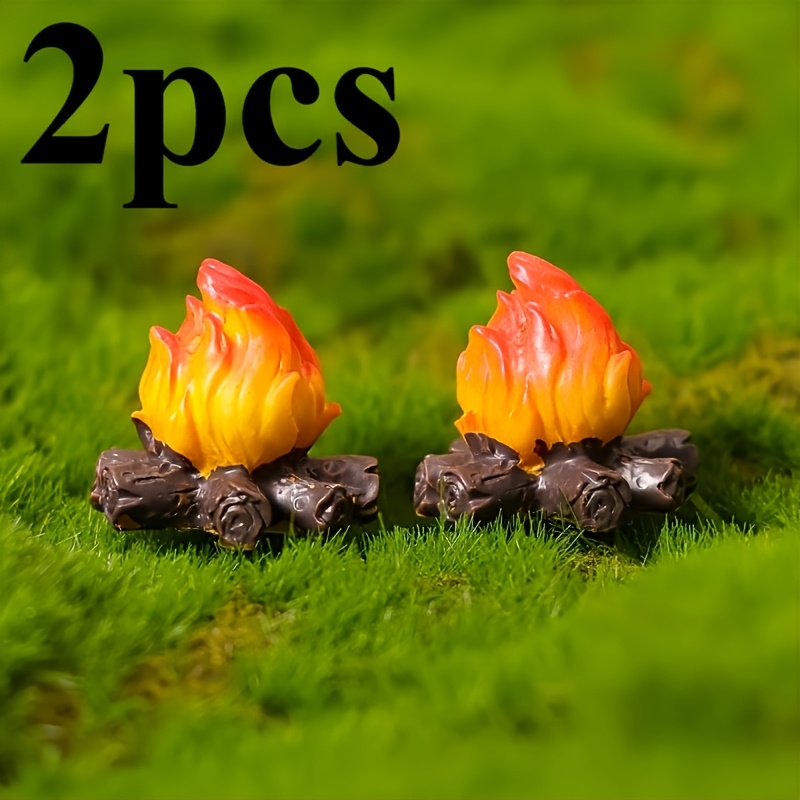 TEMU 2 Realistic Mini Campfire Ornaments, Resin Crafts For Miniature Landscape Garden Scenery Enhancement, Miniature Model Outdoor Scene Sand Tray
