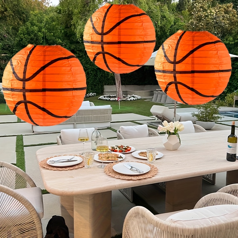 Image of 3pcs Basketball Paper Lantern Decorations, Orange Basketball Paper Lanterns, Hanging Basketball Lanterns For Sports Parties, Birthday With Sports Theme And Basketball Game Party