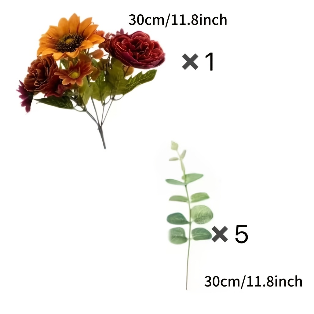 TEMU 6pcs-artificial Autumn Sunflowers With Daisies And Eucalyptus, Thanksgiving Harvest Theme Floral Decor, Realistic And Long-lasting Faux Flowers,
