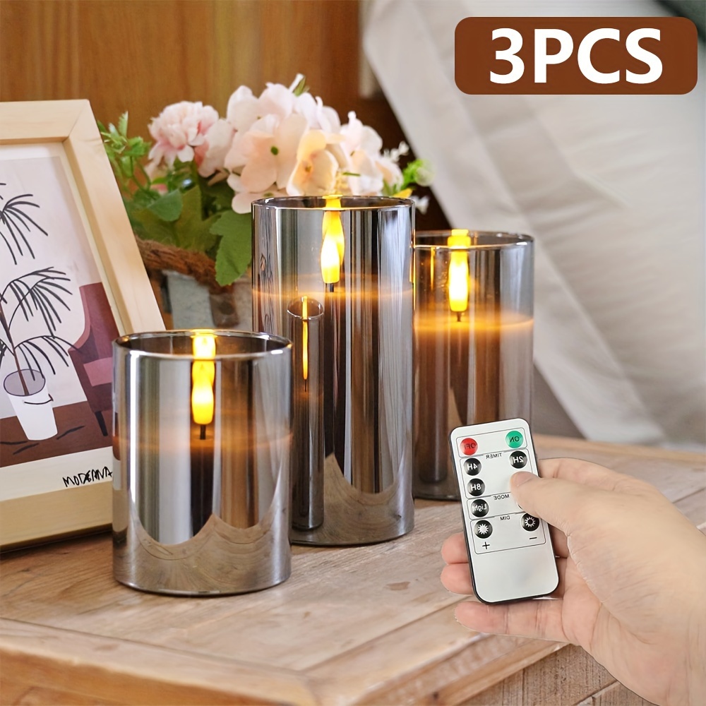 

Set Of 3, Flameless Flickering Led Candles, 3 "x4" 5 "6", Remote Control 24-hour Cycle Timer To Adjust Brightness, Warm Light Flickering Flames, Used For Christmas, Halloween, Mother's Day Weddings