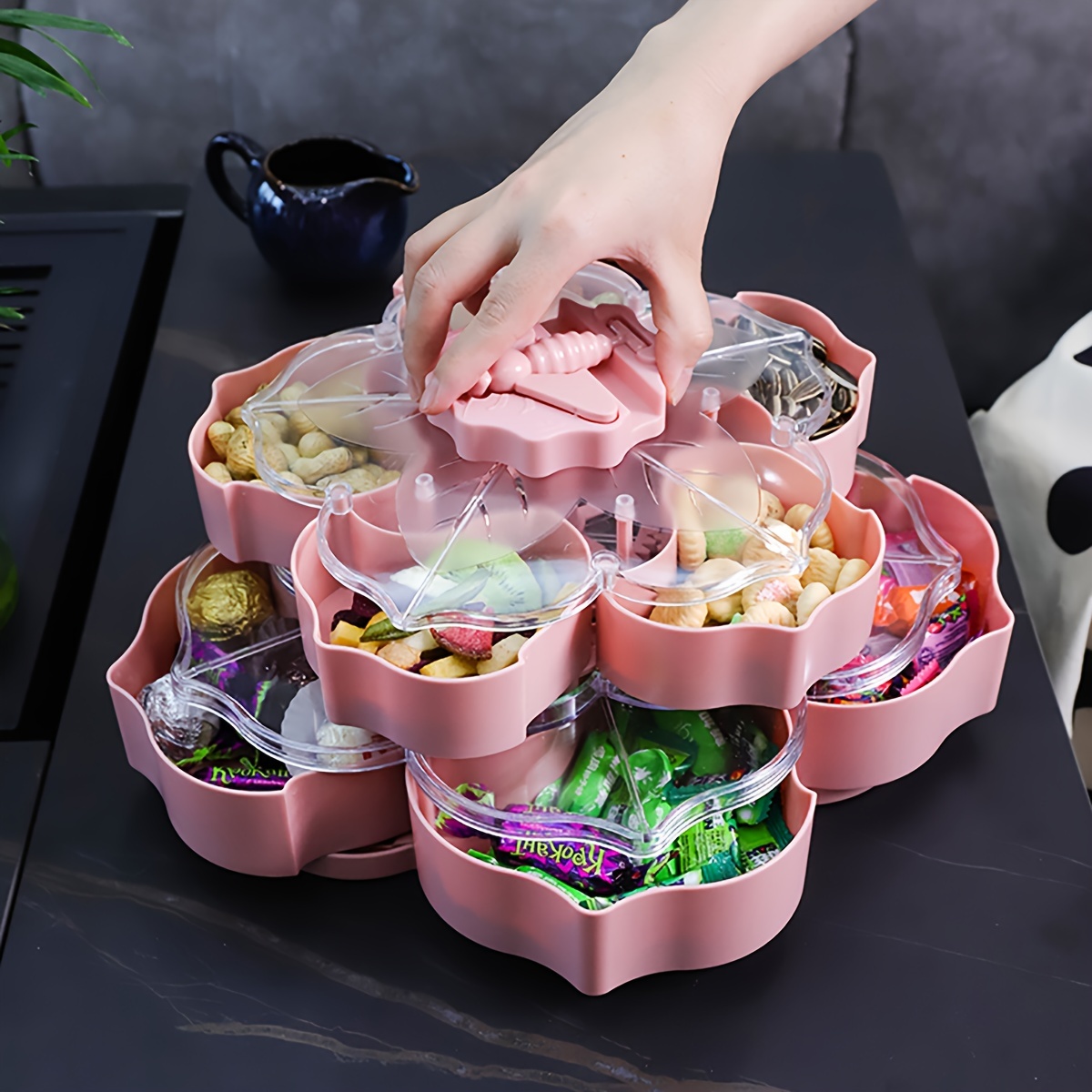 

1pc Creative European-style Rotating Fruit Tray, Living Room Candy Box, Housewarming Gift Snack Organizer With Compartments, Food-safe Plastic, Marriage Candy Storage, Moving