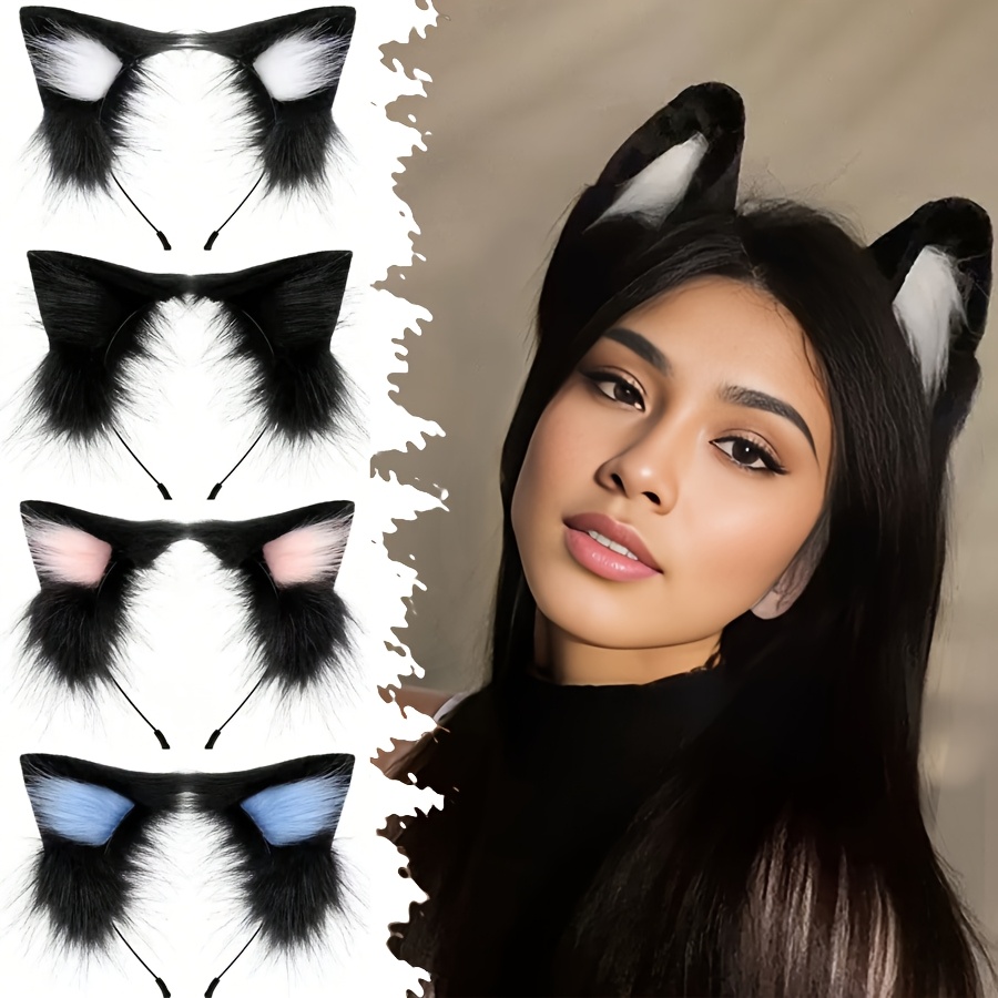 

1pc Plush Cat Ear Headband For Women - Cute & Cozy Fur Animal Ears Hair Accessory, Cosplay, Parties & , Soft Resin Material, In , Pink/blue, And Light Brown/black