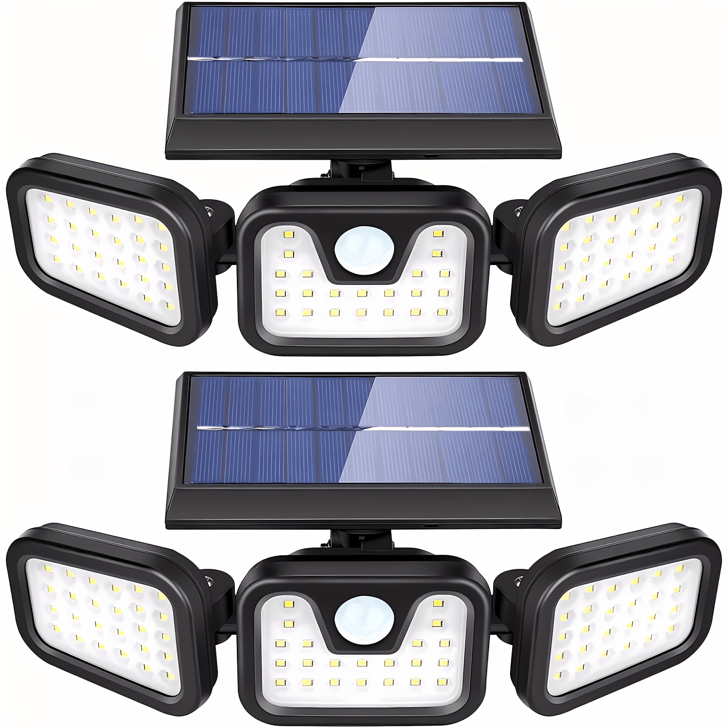 TEMU Applique Murale Extérieure Multifonctionnelle à Trois Têtes avec 74 Ampoules LED à Énergie Solaire, Éclairage , Rotation Réglable, Absorbe