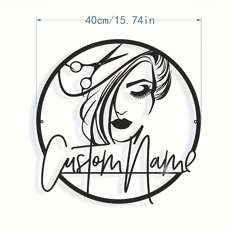 TEMU Customizable Hair Stylist Iron Wall Art - Modern Black Round Design With Personalized Name, Perfect Gift For Salons And Beauty Studios