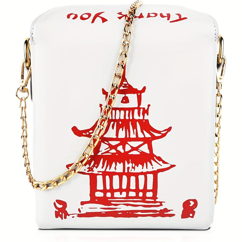 

Fashionable Women's Chinese Takeout Box Crossbody Bag With Unique Tower Pattern Single Shoulder Bag