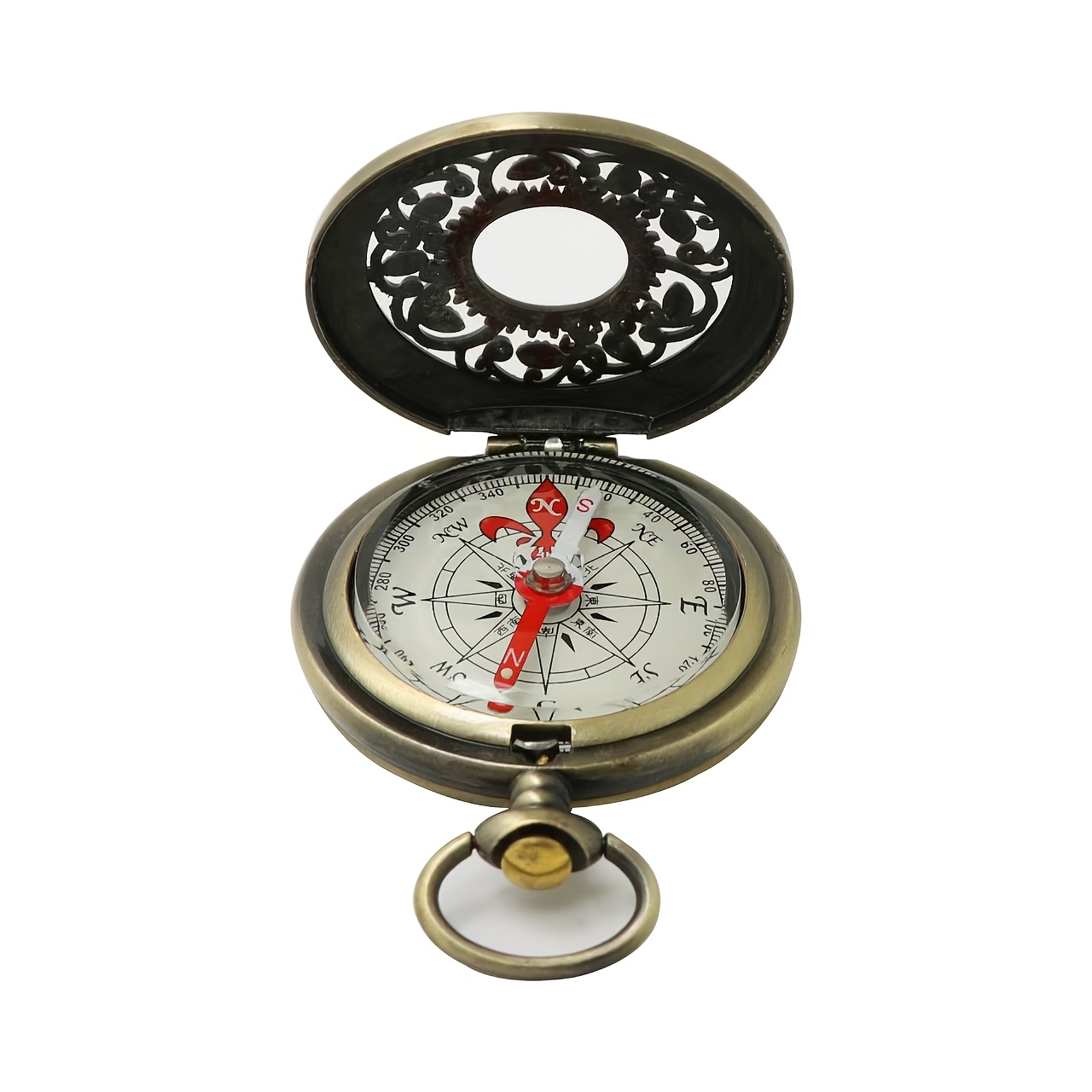 TEMU 1pc High-end Vintage Hollowed-out Pocket Watch-style Compass, Directional Off-road Portable Compact Compass, Used For Outdoor Travel, Camping,