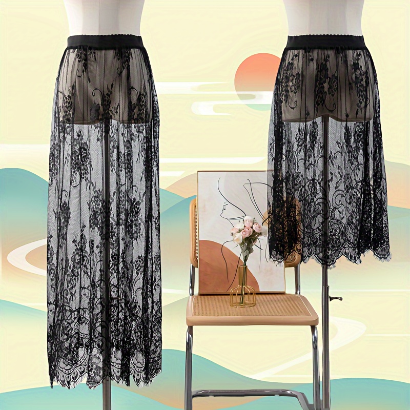 

A Set Of 2 Sheer Lace Skirts Suitable For All , Featuring A Sexy Single-layer Design That As A Base Layer Or An Outer Skirt, For Outfits, Including Hanfu.