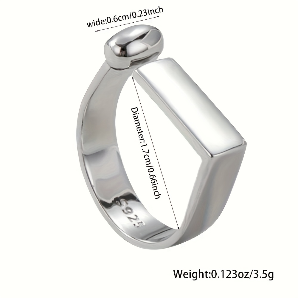 925 Pure Silvery Neutral Style Rectangular Open Ring