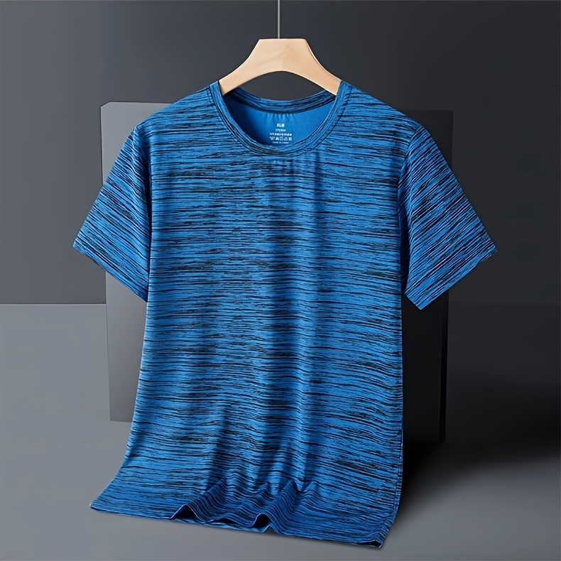 Men'S Lightweight Ice Sliky Fiber Fabric Quick-Dry T-Shirt - Blue & Black Striped, Breathable & Moisture-Wicking, Loose Fit for Running, Gym, Outdoor Activities, Travel, and Casual Wear, Gym Apparel | Striped Tshirt | Quickdry Fabric