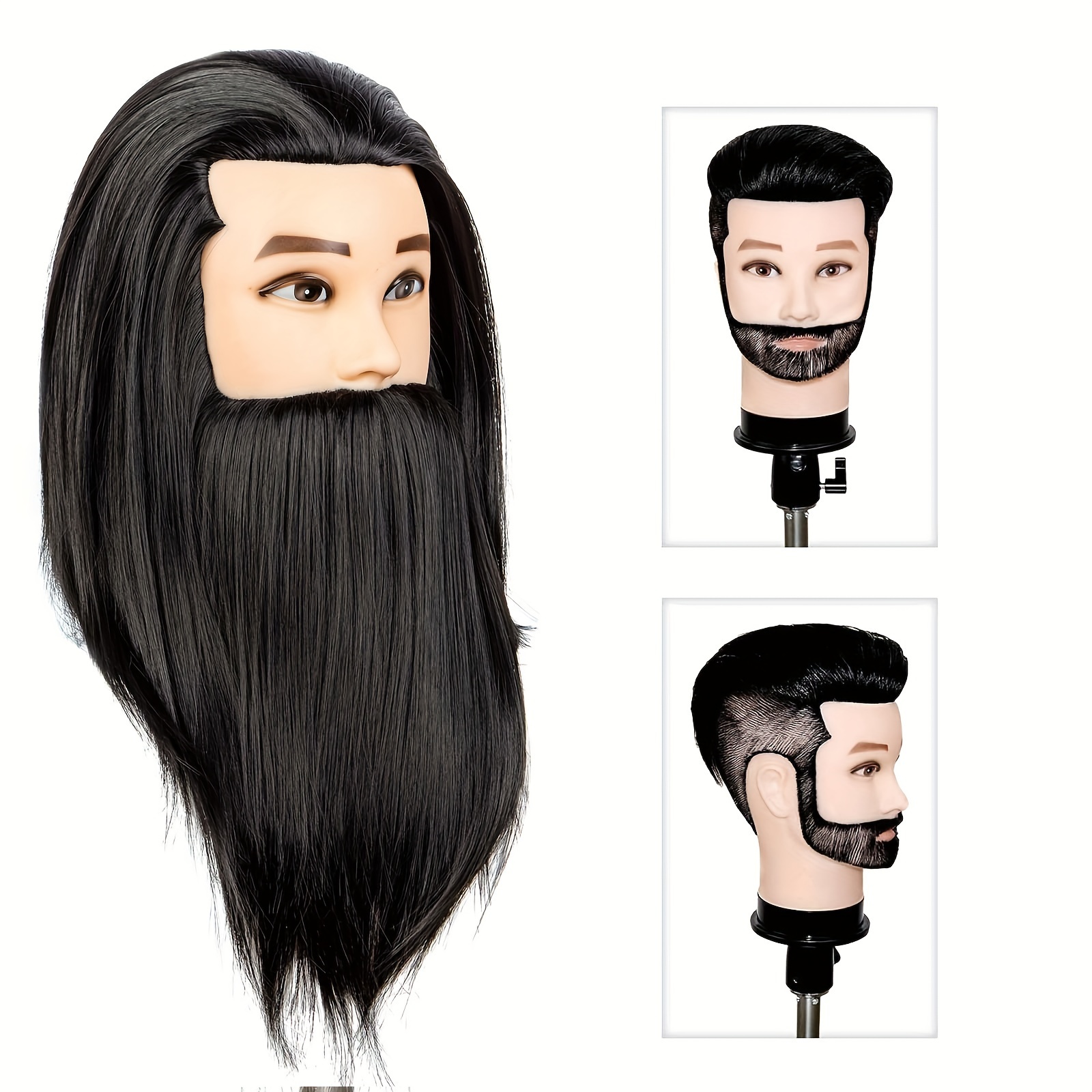 

Men's 16" Mannequin Head With Beard - Perfect For Hairdressing, Styling & Cosmetology Training - Durable Fiber, Black
