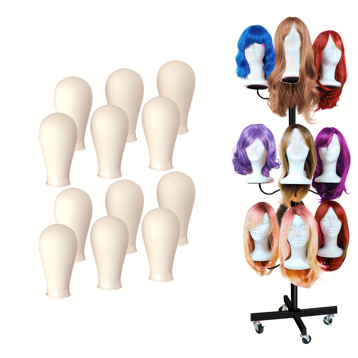 Image of Wig Holder For 12 Wig Stands - Styling & Storage For Multiple Wigs - Metal Mannequin Stand, Wig Organizer, Storage Rack - Pink Patented