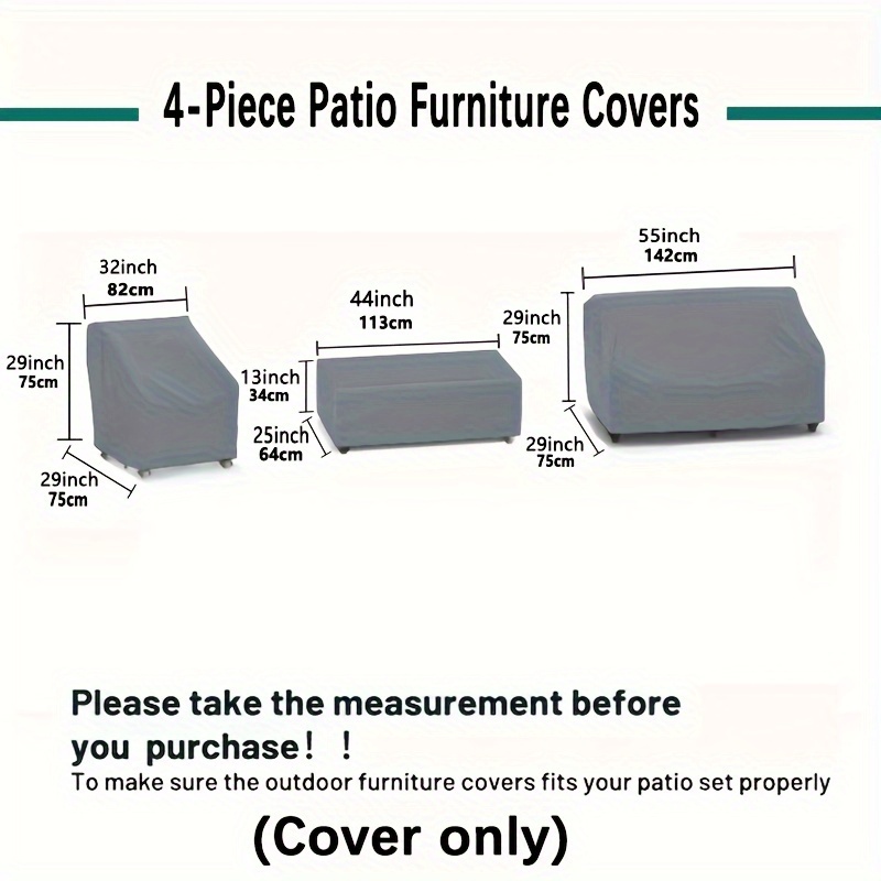 TEMU 4pcs Patio Furniture Cover, Heavy-duty Outdoor Furniture Cover, Rattan Outdoor Furniture, Gray Garden Four-piece Cover, Use, To Protect Your