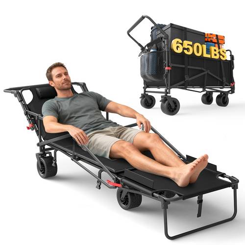 heavy duty folding wagon 2 in 1 collapsible cart 400lb 650lb capacity all terrain wheels w brakes and pockets